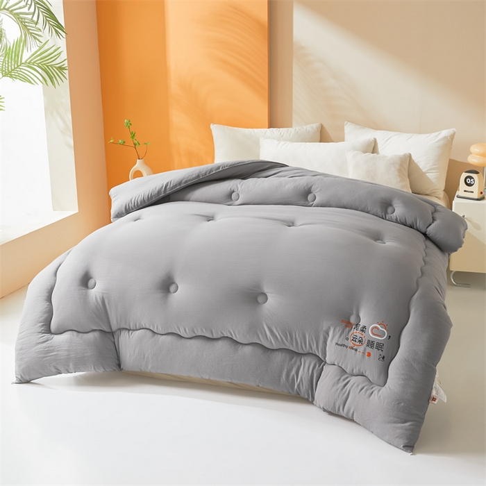 91家纺网 家纺一手货源 找家纺 爱微坊 2025新款水洗棉大豆纤维冬被春秋被四季被子被芯 灰色