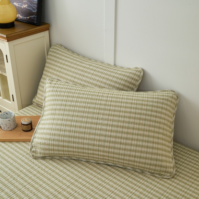 91家纺网 家纺一手货源 找家纺 佳笠家居 2025新款全棉纯棉水洗棉小格子加婴儿绒床笠单床笠单品床笠单件床笠 暖绒-柠檬绿