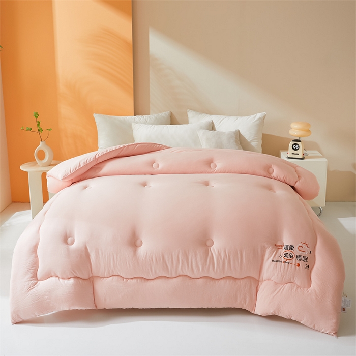 91家纺网 家纺一手货源 找家纺 爱微坊 2025新款水洗棉大豆纤维冬被春秋被四季被子被芯 粉色