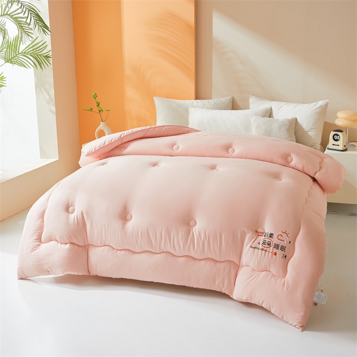 91家纺网 家纺一手货源 找家纺 爱微坊 2025新款水洗棉大豆纤维冬被春秋被四季被子被芯 粉色