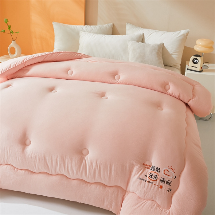 91家纺网 家纺一手货源 找家纺 爱微坊 2025新款水洗棉大豆纤维冬被春秋被四季被子被芯 粉色