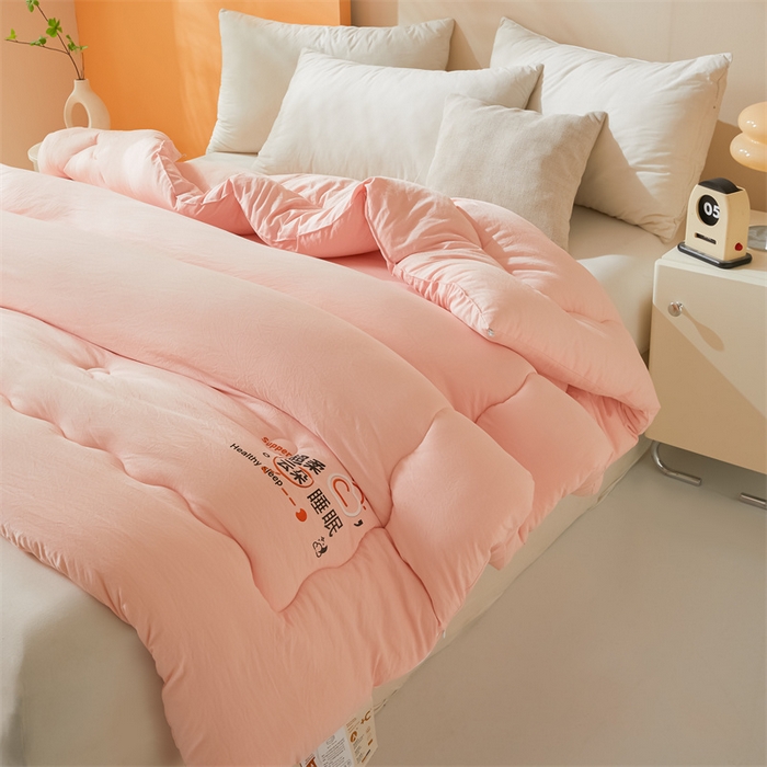 91家纺网 家纺一手货源 找家纺 爱微坊 2025新款水洗棉大豆纤维冬被春秋被四季被子被芯 粉色