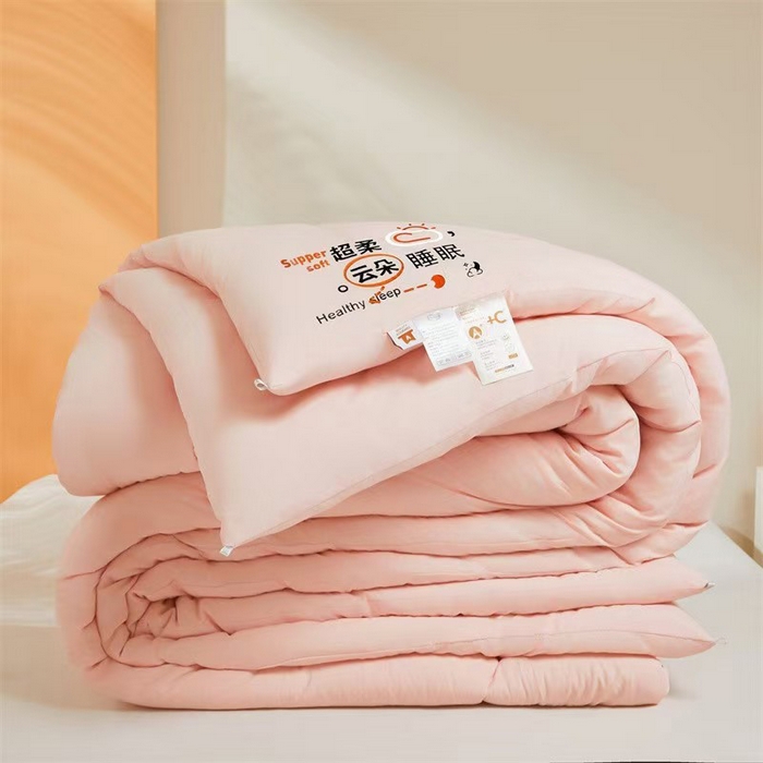 91家纺网 家纺一手货源 找家纺 爱微坊 2025新款水洗棉大豆纤维冬被春秋被四季被子被芯 粉色