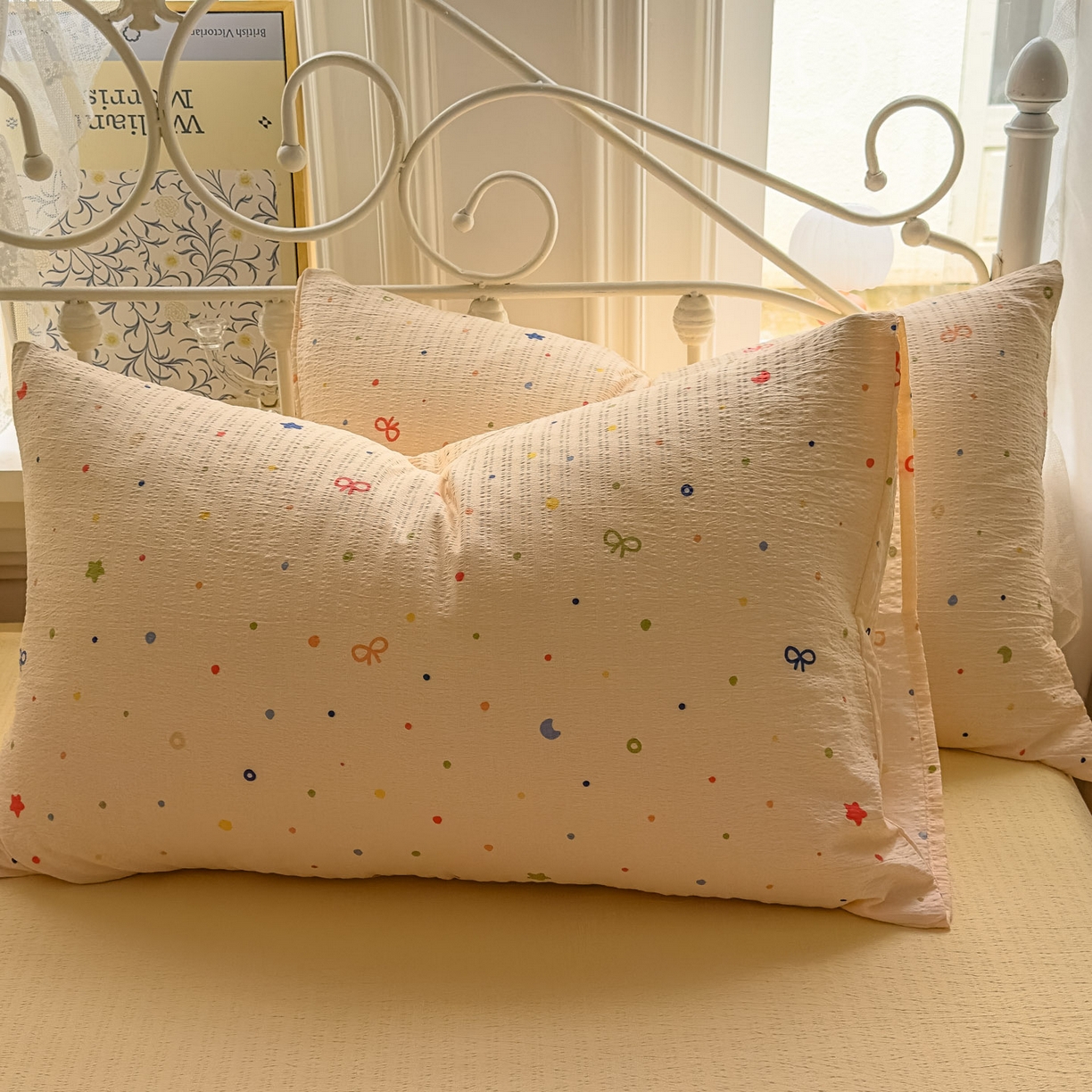 91家纺网 家纺一手货源 找家纺 卡斯诺家纺馆 2025新款A类皱皱棉双层纱印花四件套 奶酪芝士