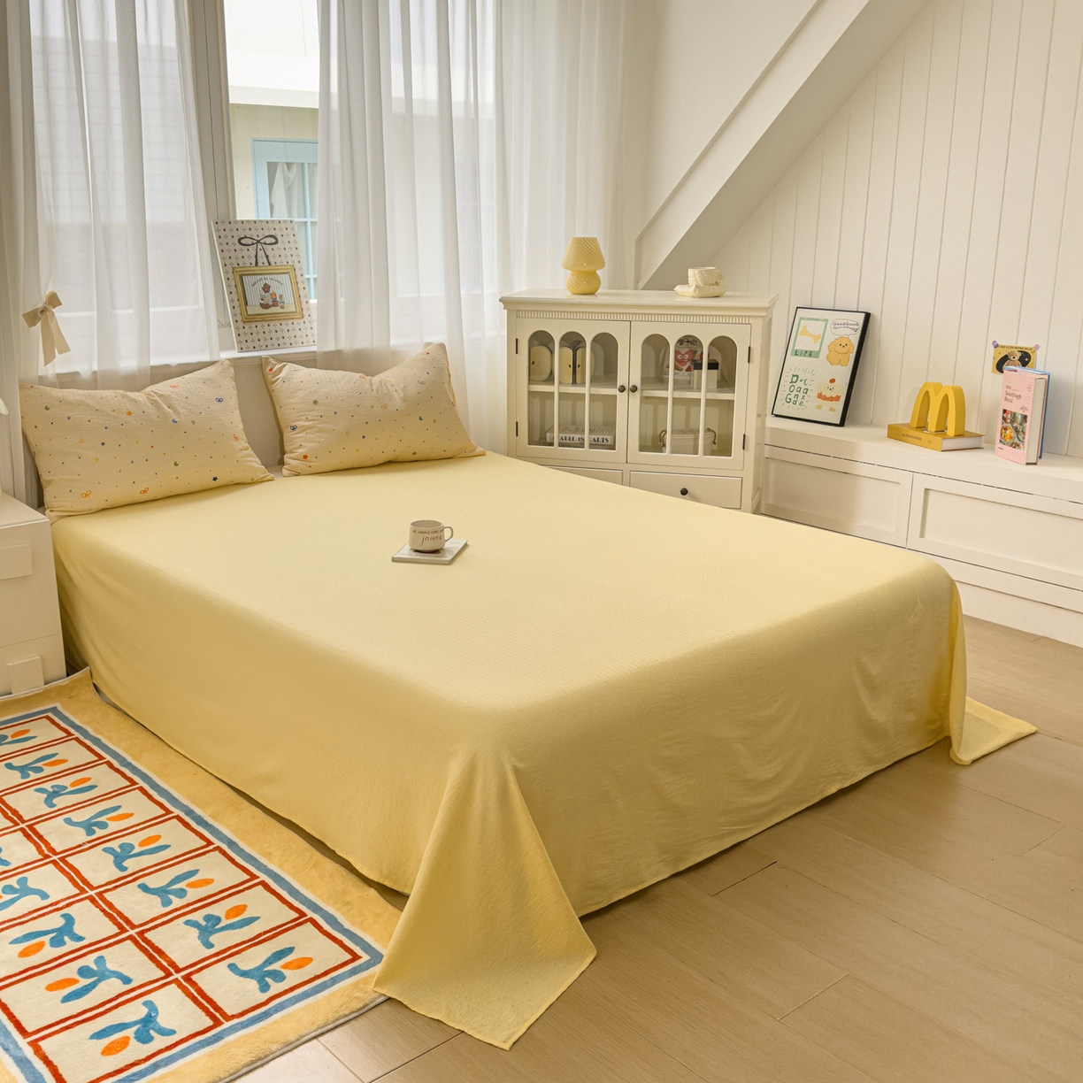 91家纺网 家纺一手货源 找家纺 卡斯诺家纺馆 2025新款A类皱皱棉双层纱印花四件套 奶酪芝士