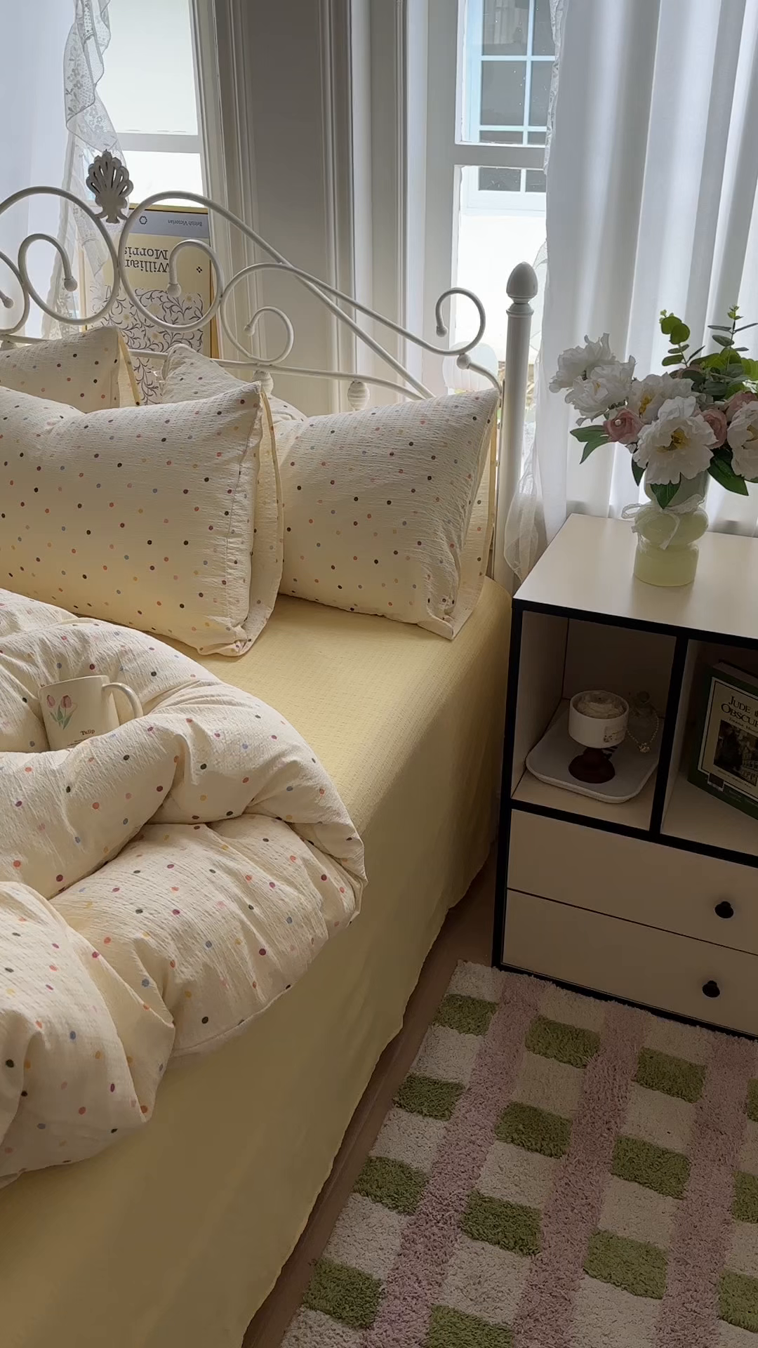 91家纺网 家纺一手货源 找家纺 卡斯诺家纺馆 2025新款A类皱皱棉双层纱印花四件套 奶油波点