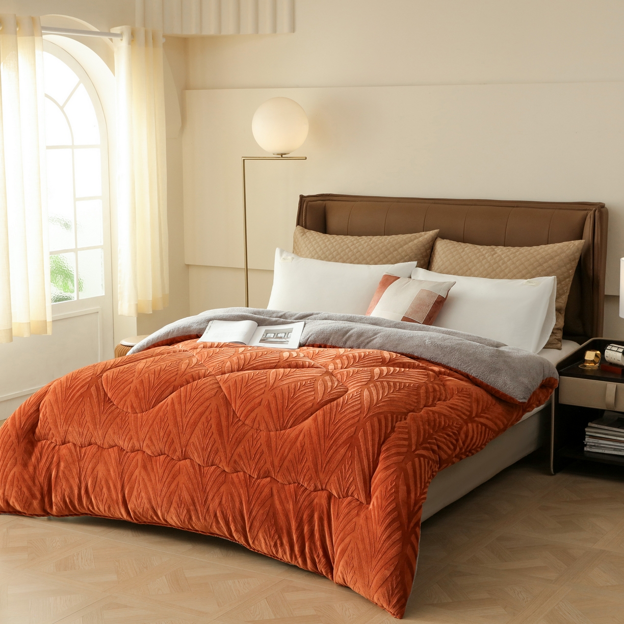 91家纺网 家纺一手货源 找家纺 爱微坊 2025年新款牛奶绒立体雕花加厚保暖冬被被子被芯 牛奶绒雕花-橘红色