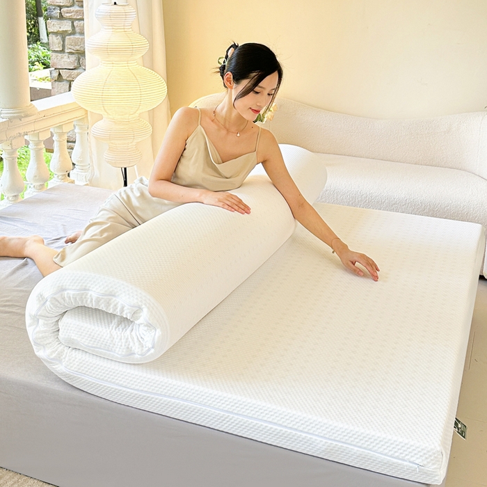 91家纺网 家纺一手货源 找家纺 美丽折家纺 2025新款鸟眼布乳胶床垫内套+针织棉床垫外套 纯白色