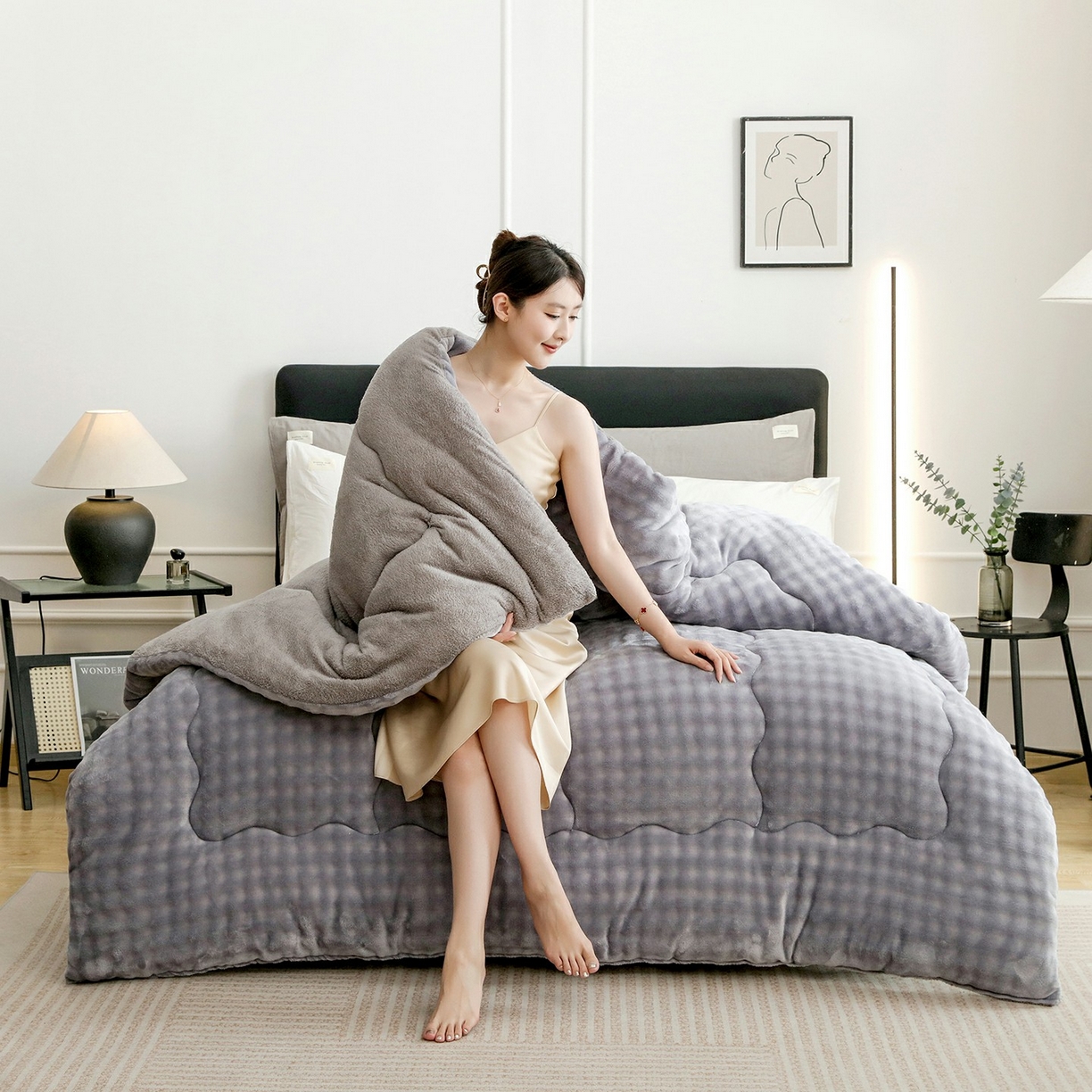 91家纺网 家纺一手货源 找家纺 （总）爱微坊 2025新款兔毛牛奶绒加厚保暖冬被子被芯