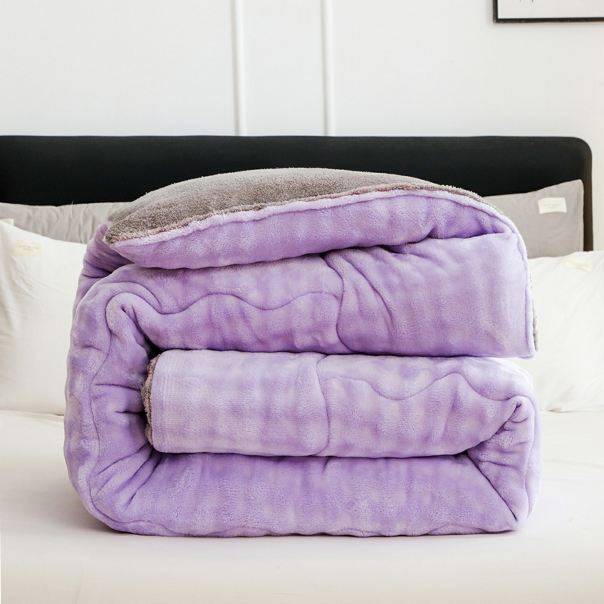 91家纺网 家纺一手货源 找家纺 爱微坊 2025新款兔毛牛奶绒加厚保暖冬被子被芯 加厚兔毛牛奶绒-紫拼灰