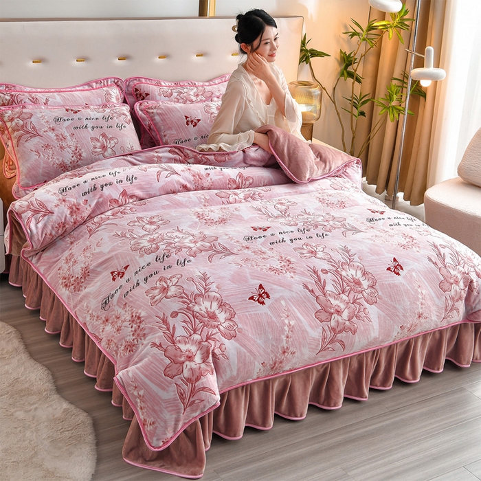 91家纺网 家纺一手货源 找家纺 （总）亿品2025直播爆款9.5斤牛奶绒四件套加厚保暖床裙四件套