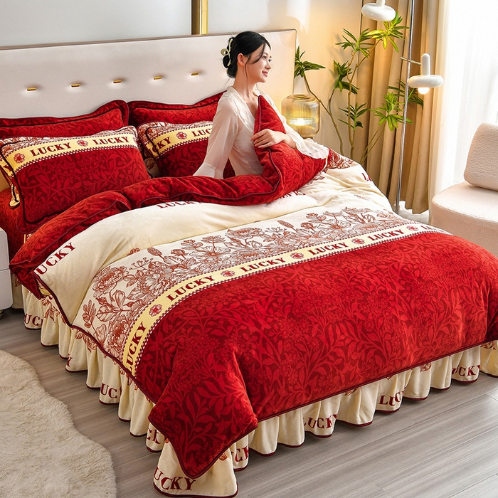 91家纺网 家纺一手货源 找家纺 （总）亿品2025直播爆款9.5斤牛奶绒四件套加厚保暖床裙四件套