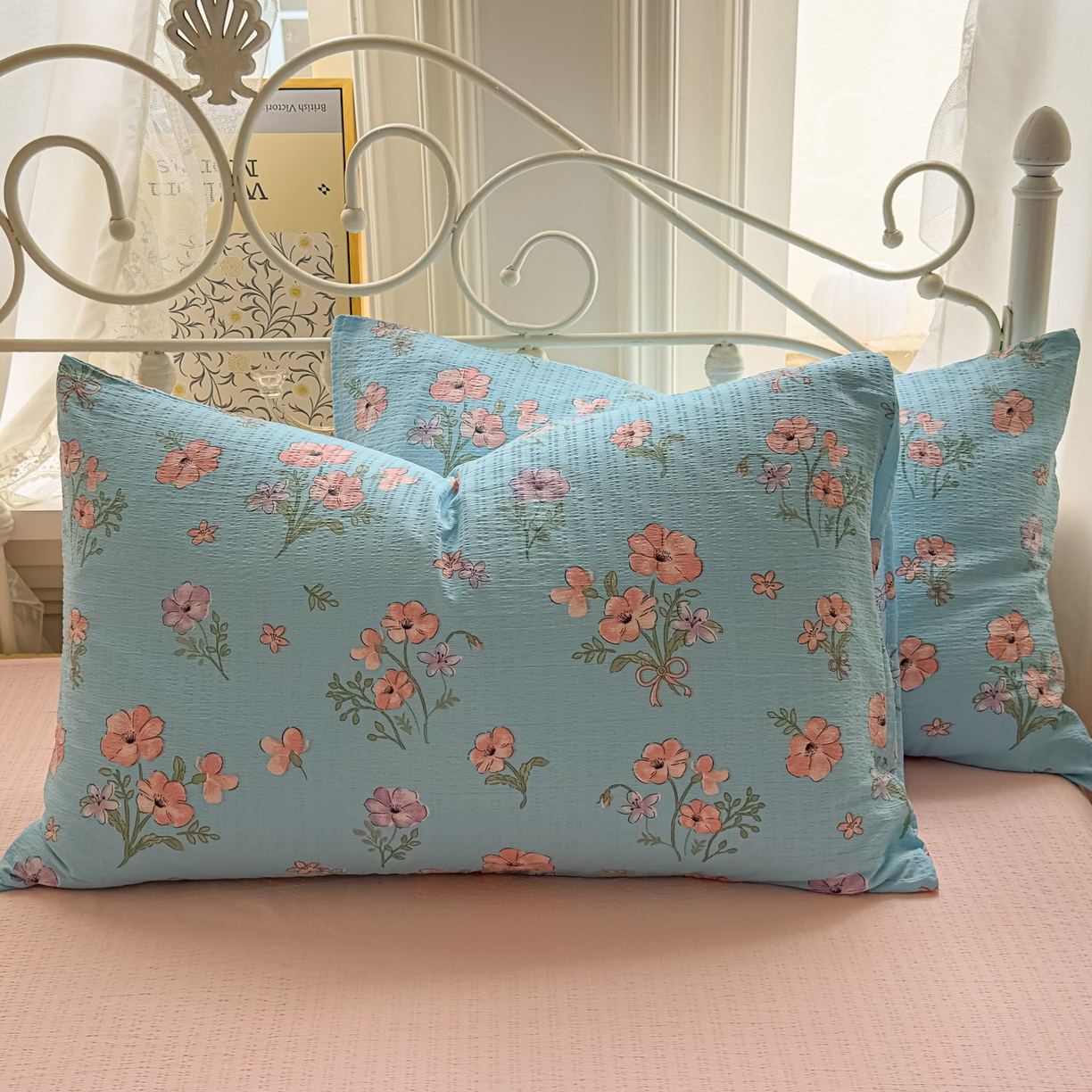 91家纺网 家纺一手货源 找家纺 卡斯诺家纺馆 2025新款A类皱皱棉双层纱印花四件套 泡沫之夏