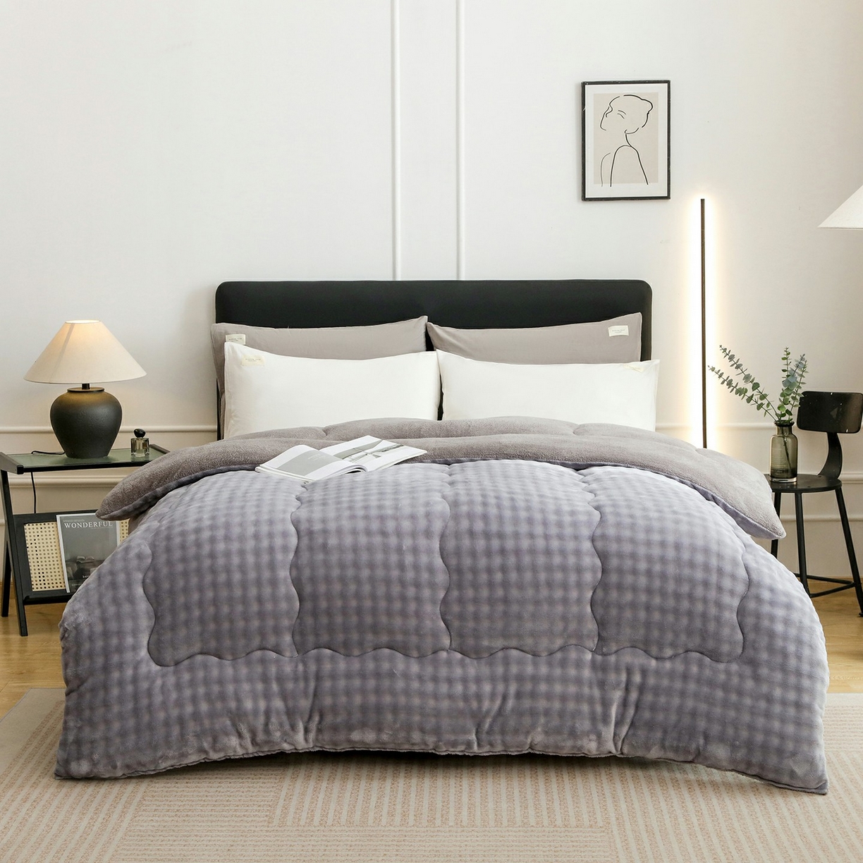 91家纺网 家纺一手货源 找家纺 爱微坊 2025新款兔毛牛奶绒加厚保暖冬被子被芯 加厚兔毛牛奶绒-薄雾灰