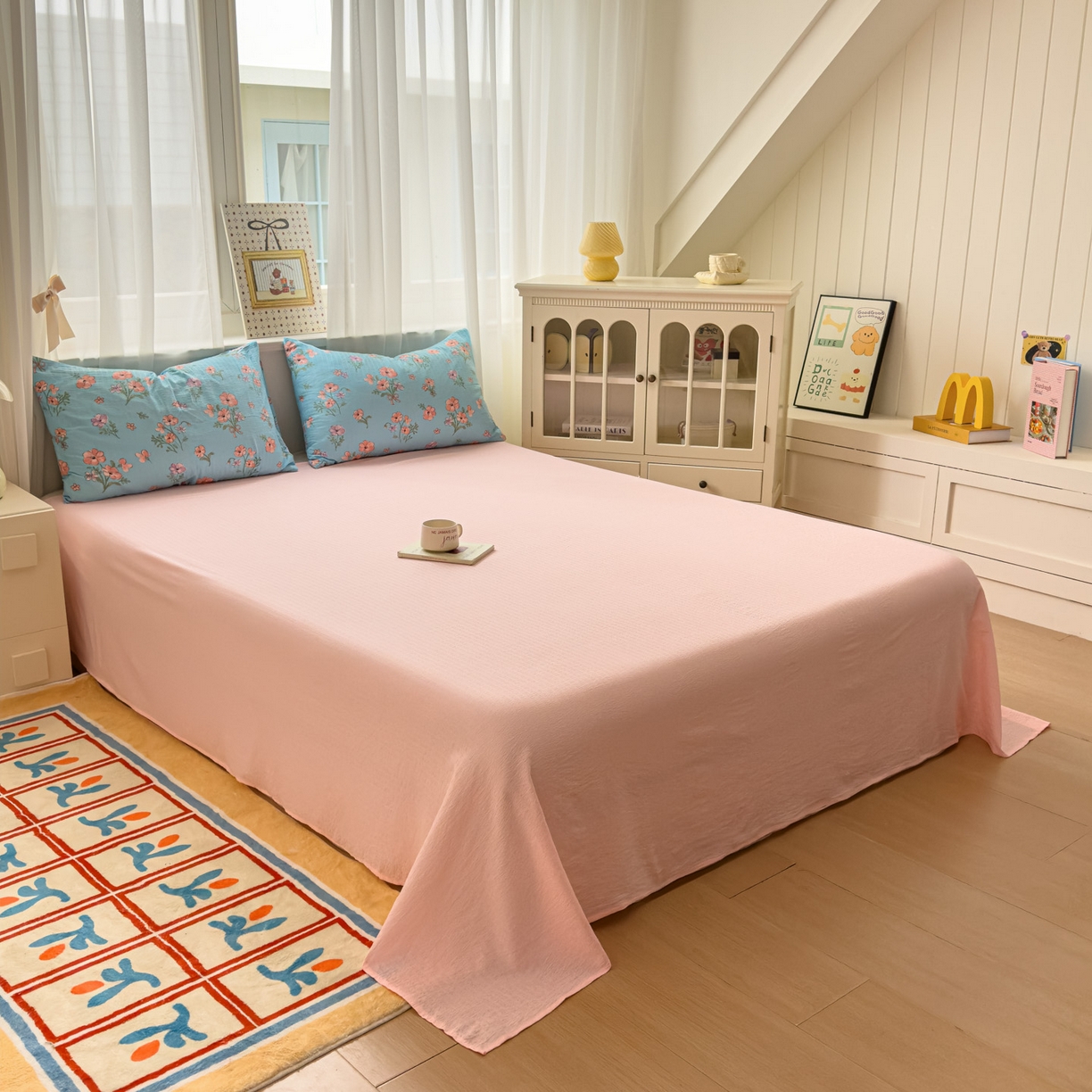 91家纺网 家纺一手货源 找家纺 卡斯诺家纺馆 2025新款A类皱皱棉双层纱印花四件套 泡沫之夏