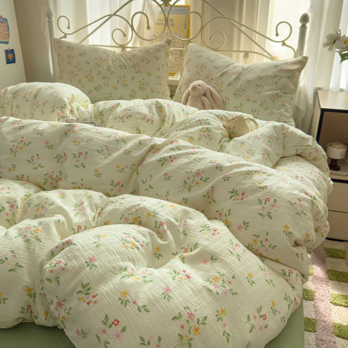 91家纺网 家纺一手货源 找家纺 卡斯诺家纺馆 2025新款A类皱皱棉双层纱印花四件套 沁园春