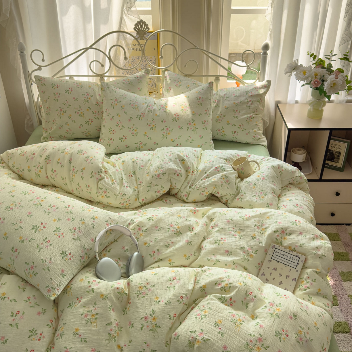 91家纺网 家纺一手货源 找家纺 卡斯诺家纺馆 2025新款A类皱皱棉双层纱印花四件套 沁园春