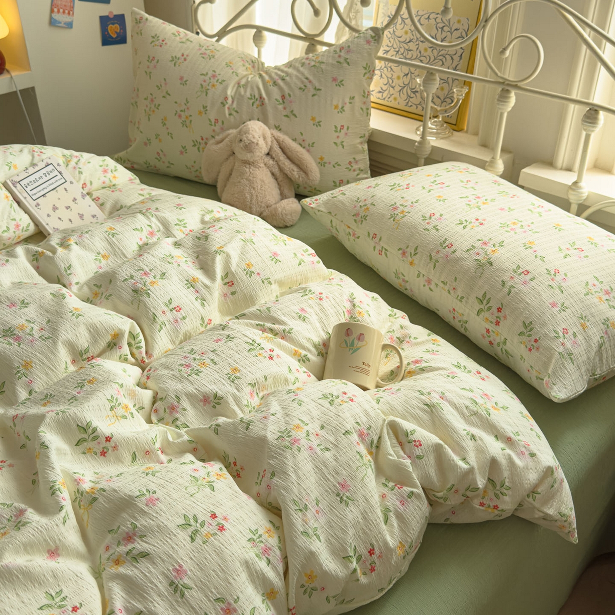 91家纺网 家纺一手货源 找家纺 卡斯诺家纺馆 2025新款A类皱皱棉双层纱印花四件套 沁园春