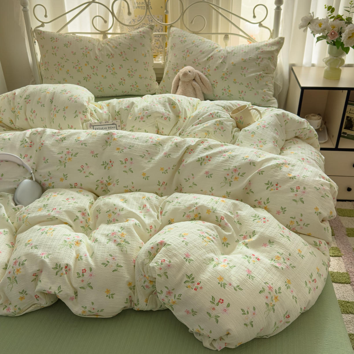 91家纺网 家纺一手货源 找家纺 卡斯诺家纺馆 2025新款A类皱皱棉双层纱印花四件套 沁园春