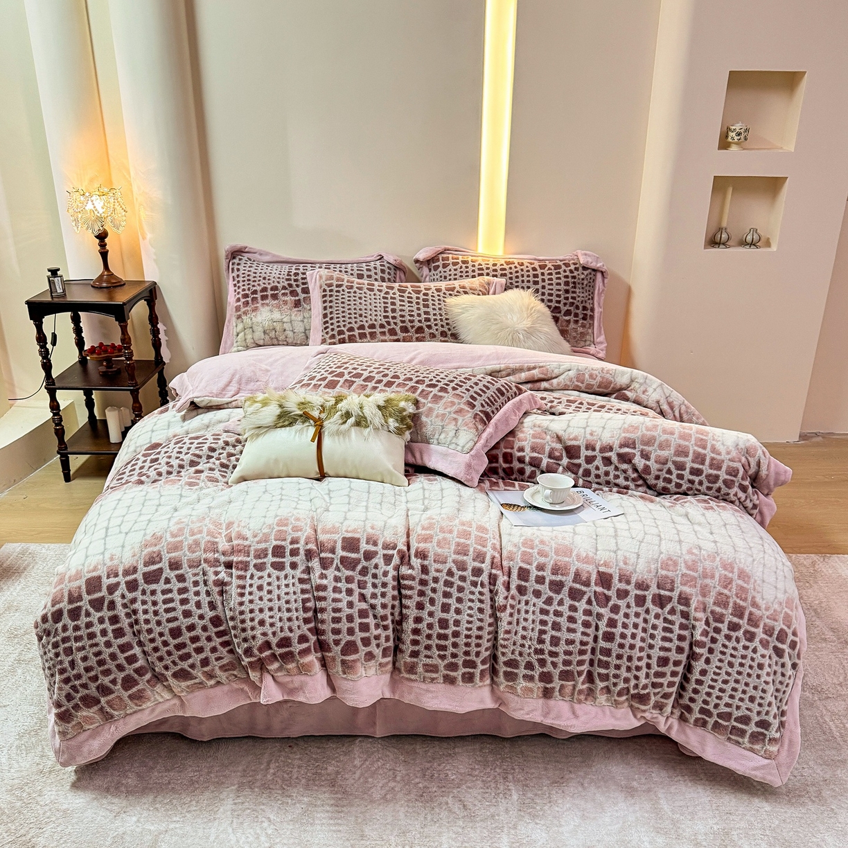 91家纺网 家纺一手货源 找家纺 （总）优姿家纺 2025新款380克11斤兔毛绒印花四件套