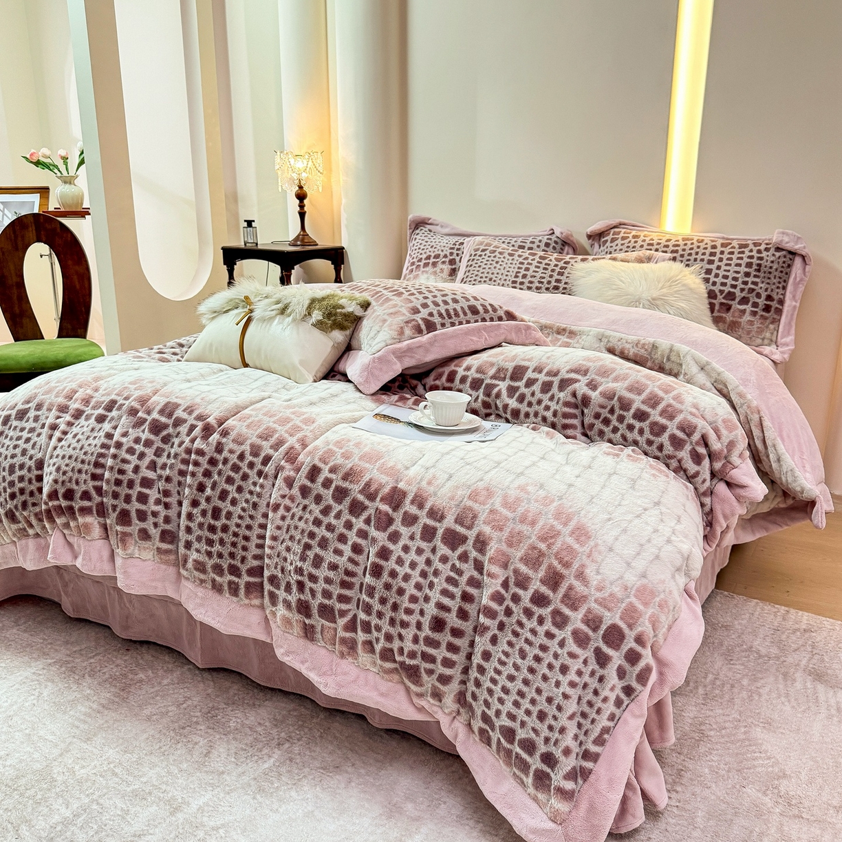 （总）优姿家纺 2025新款380克11斤兔毛绒印花四件套