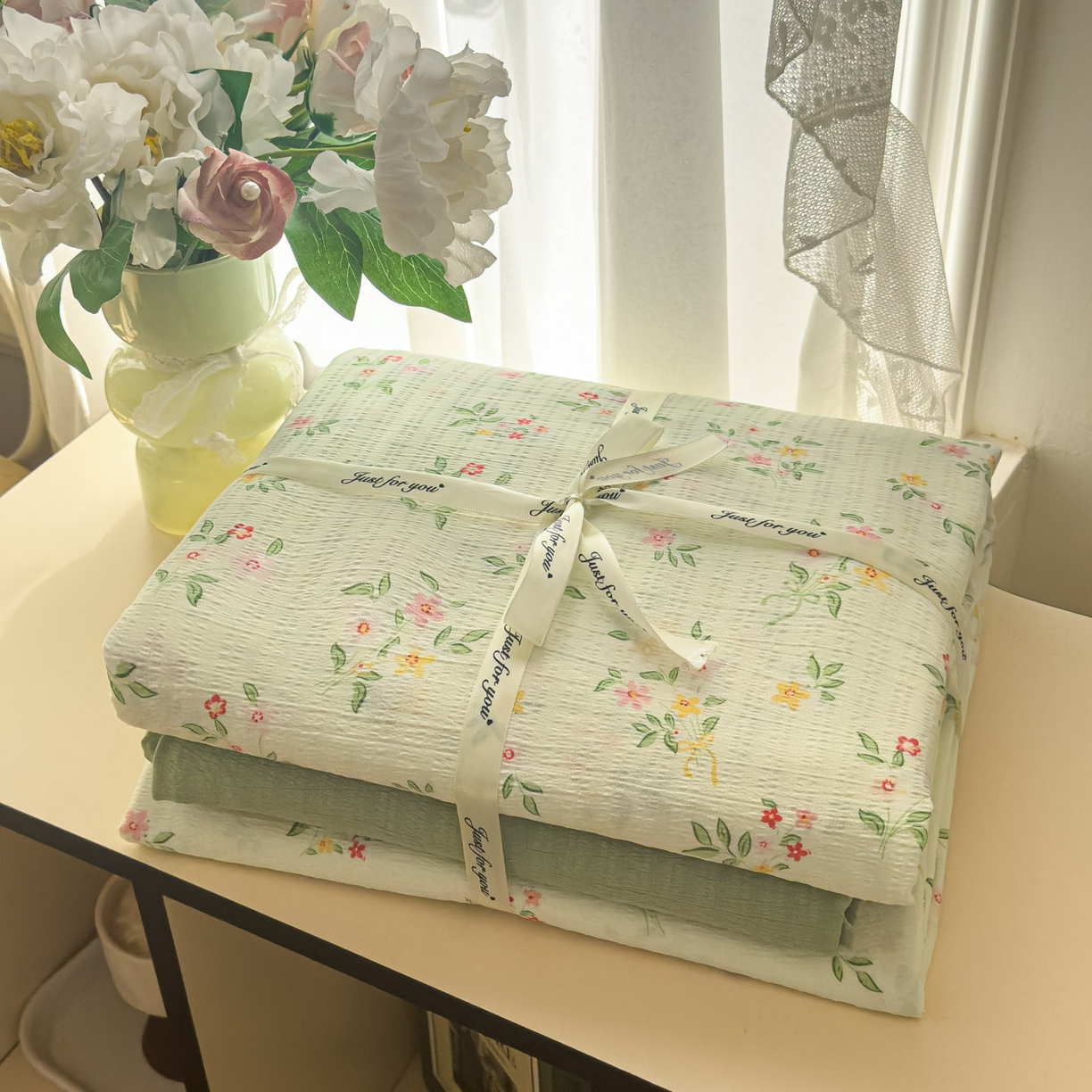 91家纺网 家纺一手货源 找家纺 卡斯诺家纺馆 2025新款A类皱皱棉双层纱印花四件套 沁园春