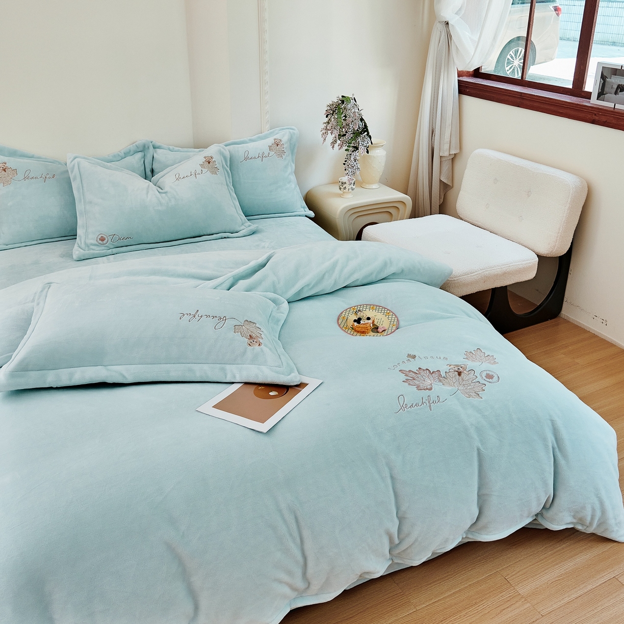 91家纺网 家纺一手货源 找家纺 优姿家纺 2025新款秋意10斤全消光牛奶绒保暖四件套 秋意-淡雅蓝