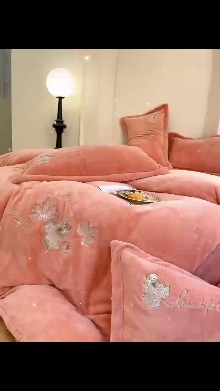 91家纺网 家纺一手货源 找家纺 优姿家纺 2025新款秋意10斤全消光牛奶绒保暖四件套 秋意-暖桔