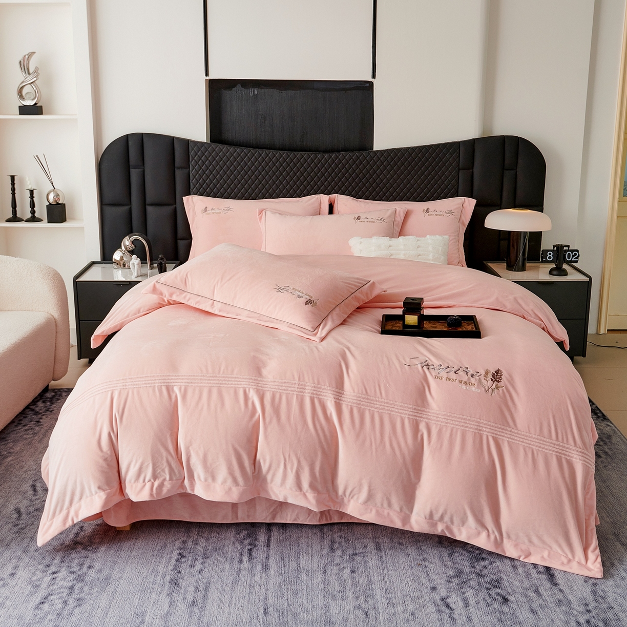 91家纺网 家纺一手货源 找家纺 优姿家纺 2025新款冬野9斤全消光婴肤绒保暖四件套 冬野-粉玉