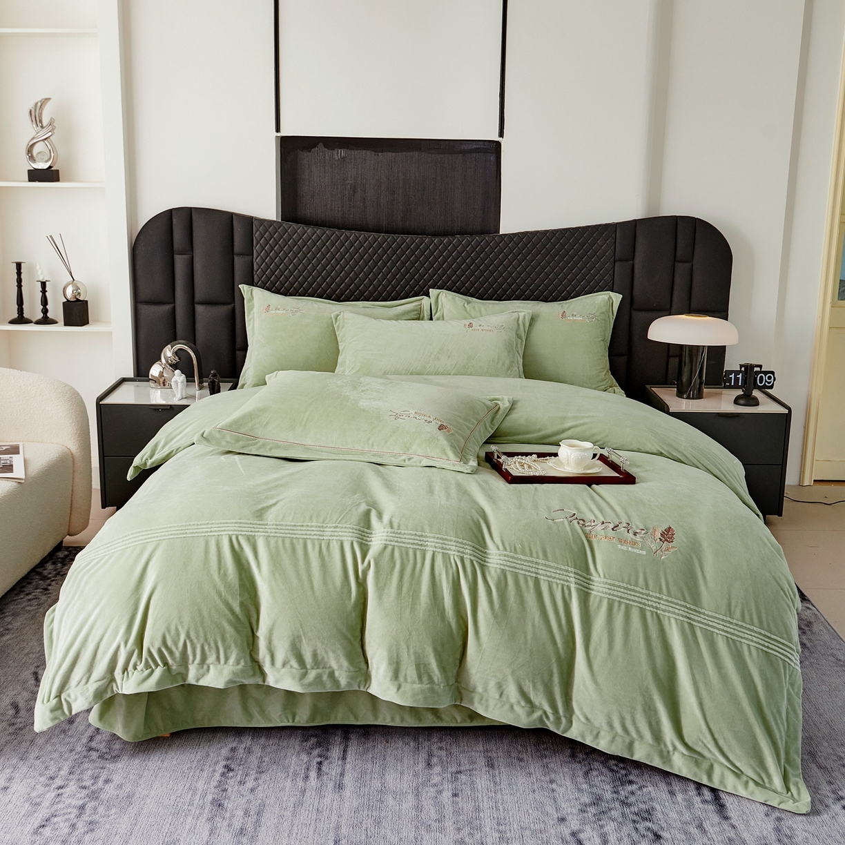 91家纺网 家纺一手货源 找家纺 优姿家纺 2025新款冬野9斤全消光婴肤绒保暖四件套 冬野-抹茶绿