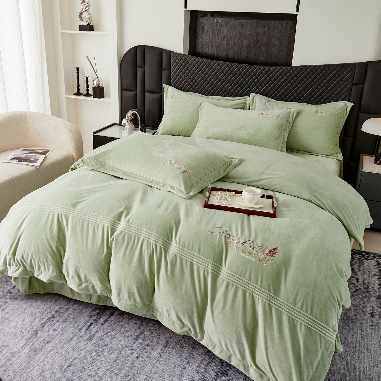 91家纺网 家纺一手货源 找家纺 优姿家纺 2025新款冬野9斤全消光婴肤绒保暖四件套 冬野-抹茶绿