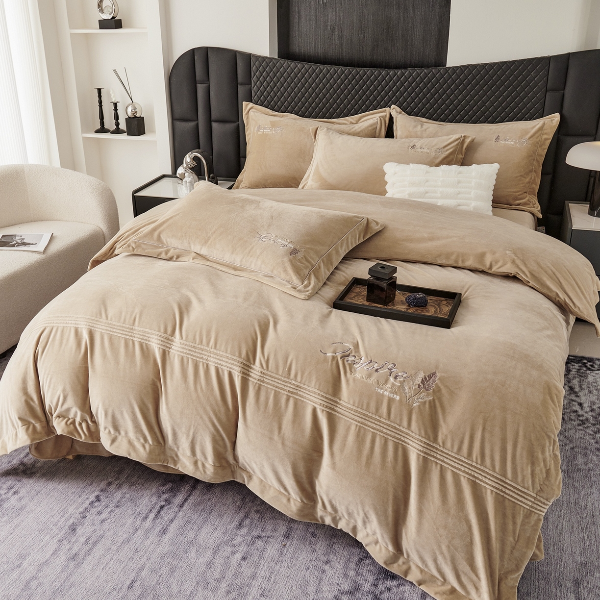 91家纺网 家纺一手货源 找家纺 优姿家纺 2025新款冬野9斤全消光婴肤绒保暖四件套 冬野-咖色