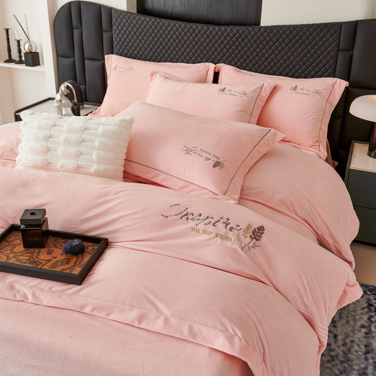 优姿家纺 2025新款冬野9斤全消光婴肤绒保暖四件套 冬野-粉玉