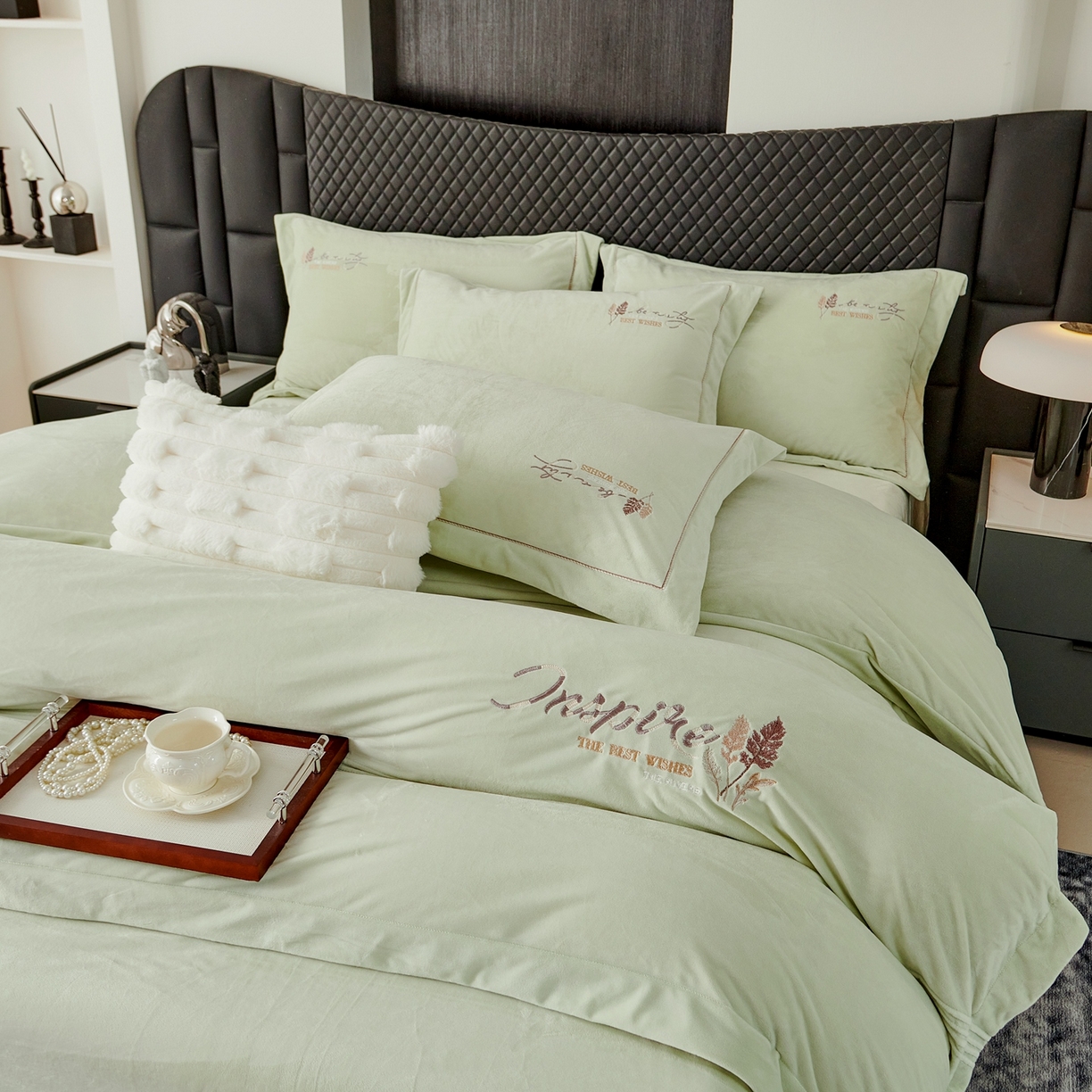 优姿家纺 2025新款冬野9斤全消光婴肤绒保暖四件套 冬野-青春绿