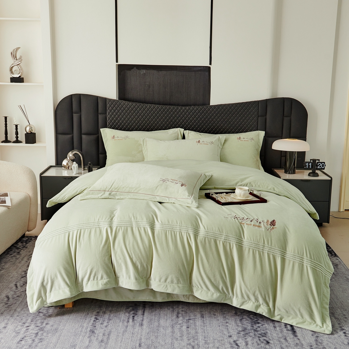 91家纺网 家纺一手货源 找家纺 优姿家纺 2025新款冬野9斤全消光婴肤绒保暖四件套 冬野-青春绿