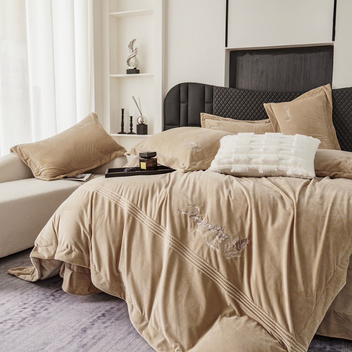 91家纺网 家纺一手货源 找家纺 优姿家纺 2025新款冬野9斤全消光婴肤绒保暖四件套 冬野-咖色