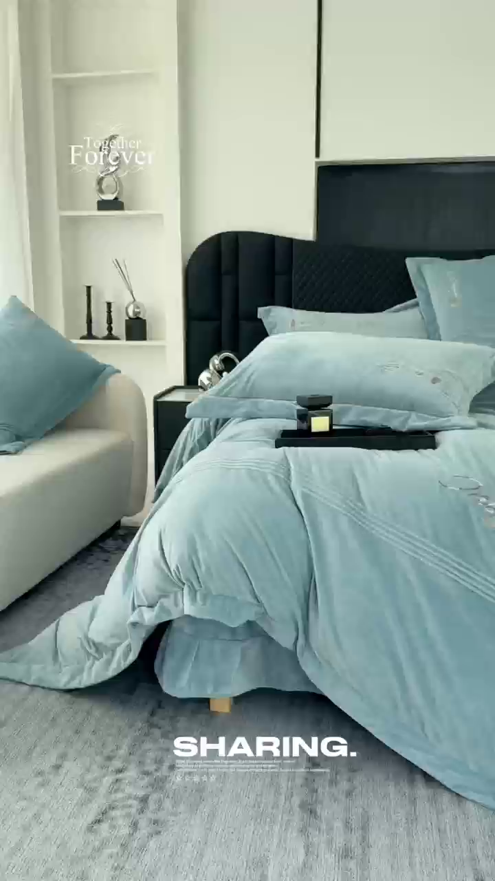 91家纺网 家纺一手货源 找家纺 优姿家纺 2025新款冬野9斤全消光婴肤绒保暖四件套 冬野-雾霾蓝