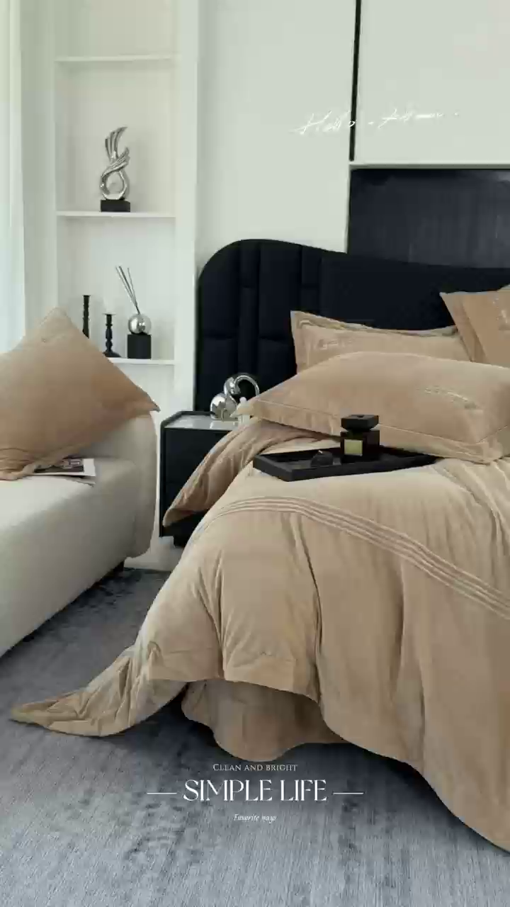 91家纺网 家纺一手货源 找家纺 优姿家纺 2025新款冬野9斤全消光婴肤绒保暖四件套 冬野-咖色