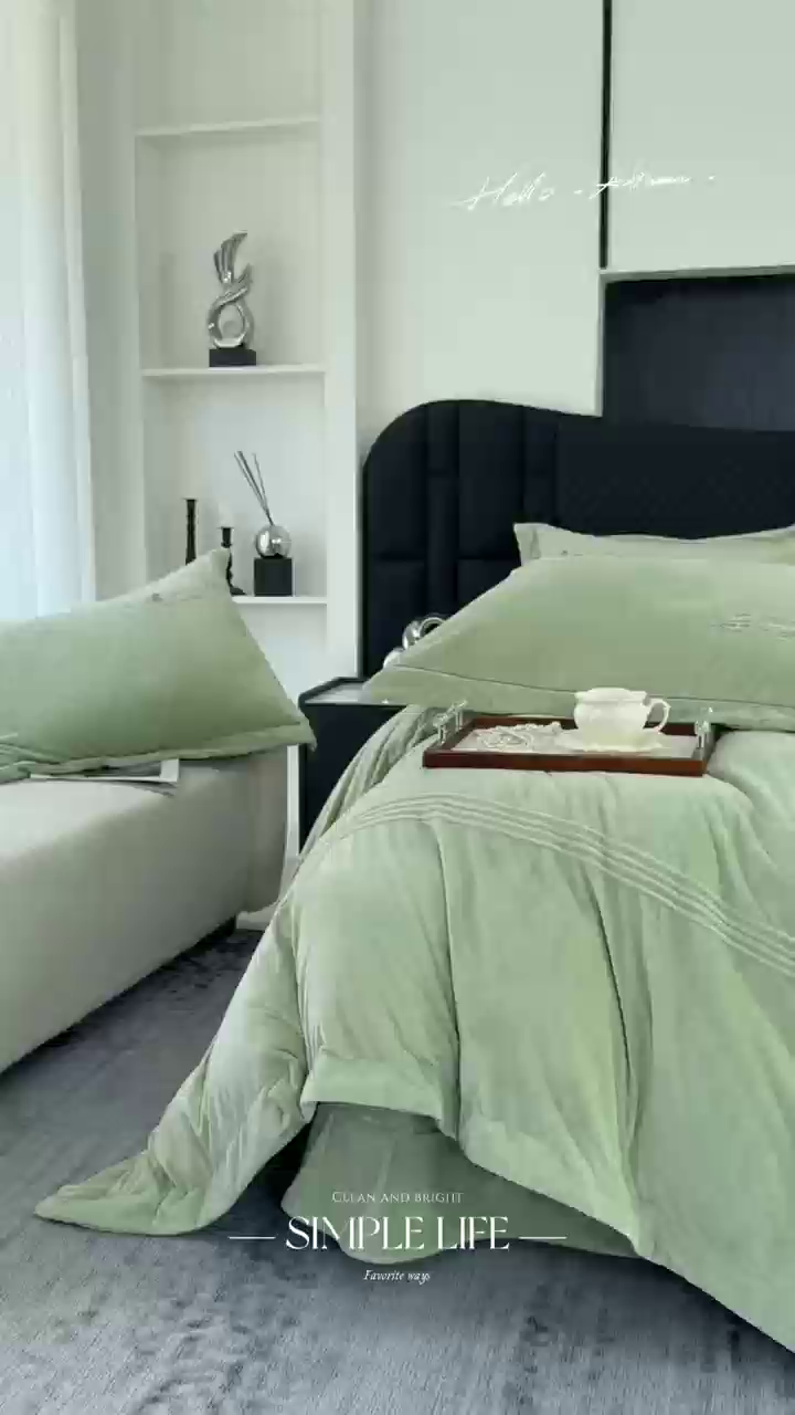 91家纺网 家纺一手货源 找家纺 优姿家纺 2025新款冬野9斤全消光婴肤绒保暖四件套 冬野-抹茶绿