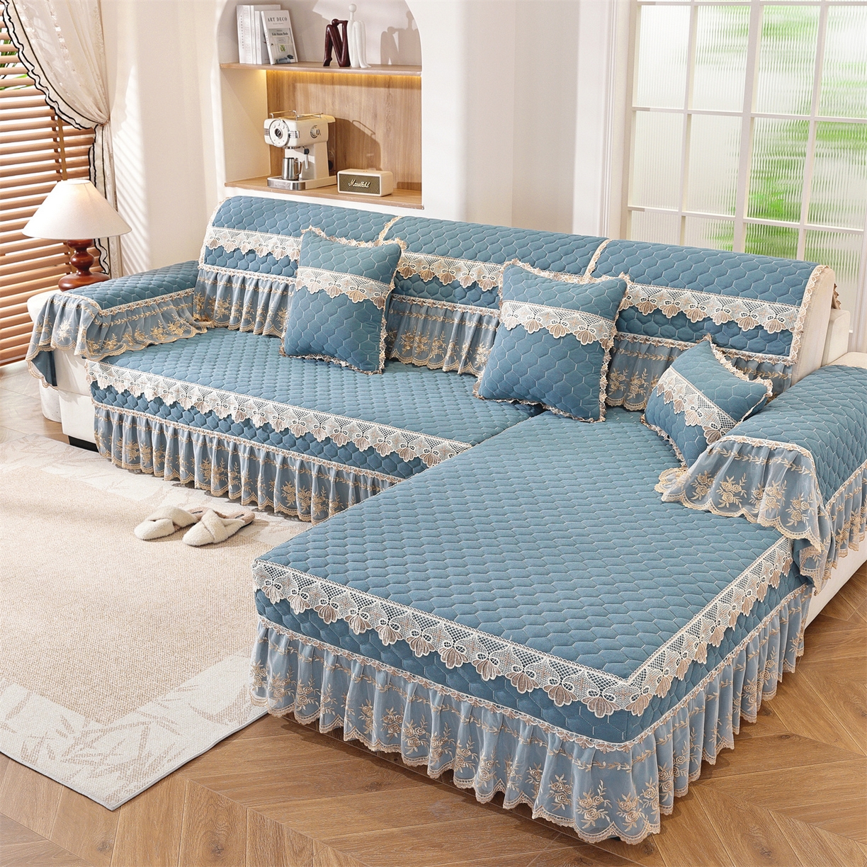 共鸣沙发垫 2025新款繁花沙发垫 繁花蓝色