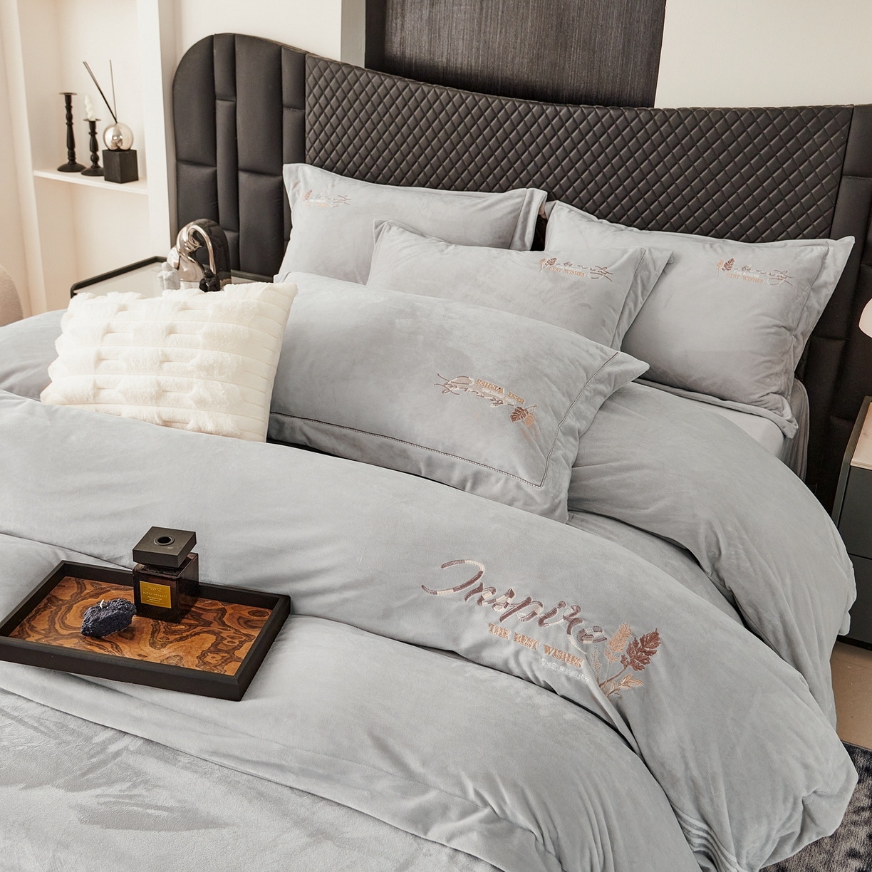 优姿家纺 2025新款冬野9斤全消光婴肤绒保暖四件套 冬野-绅士灰