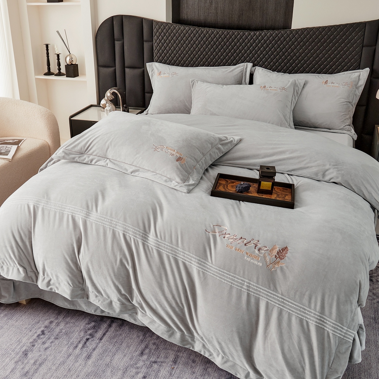 91家纺网 家纺一手货源 找家纺 优姿家纺 2025新款冬野9斤全消光婴肤绒保暖四件套 冬野-绅士灰