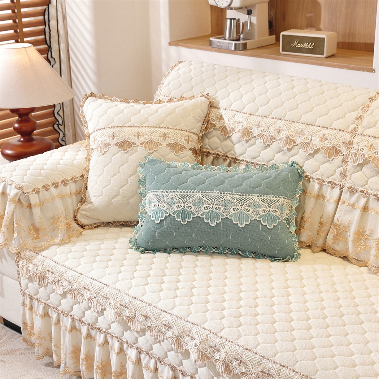 91家纺网 家纺一手货源 找家纺 共鸣沙发垫 2025新款繁花沙发垫 繁花米色