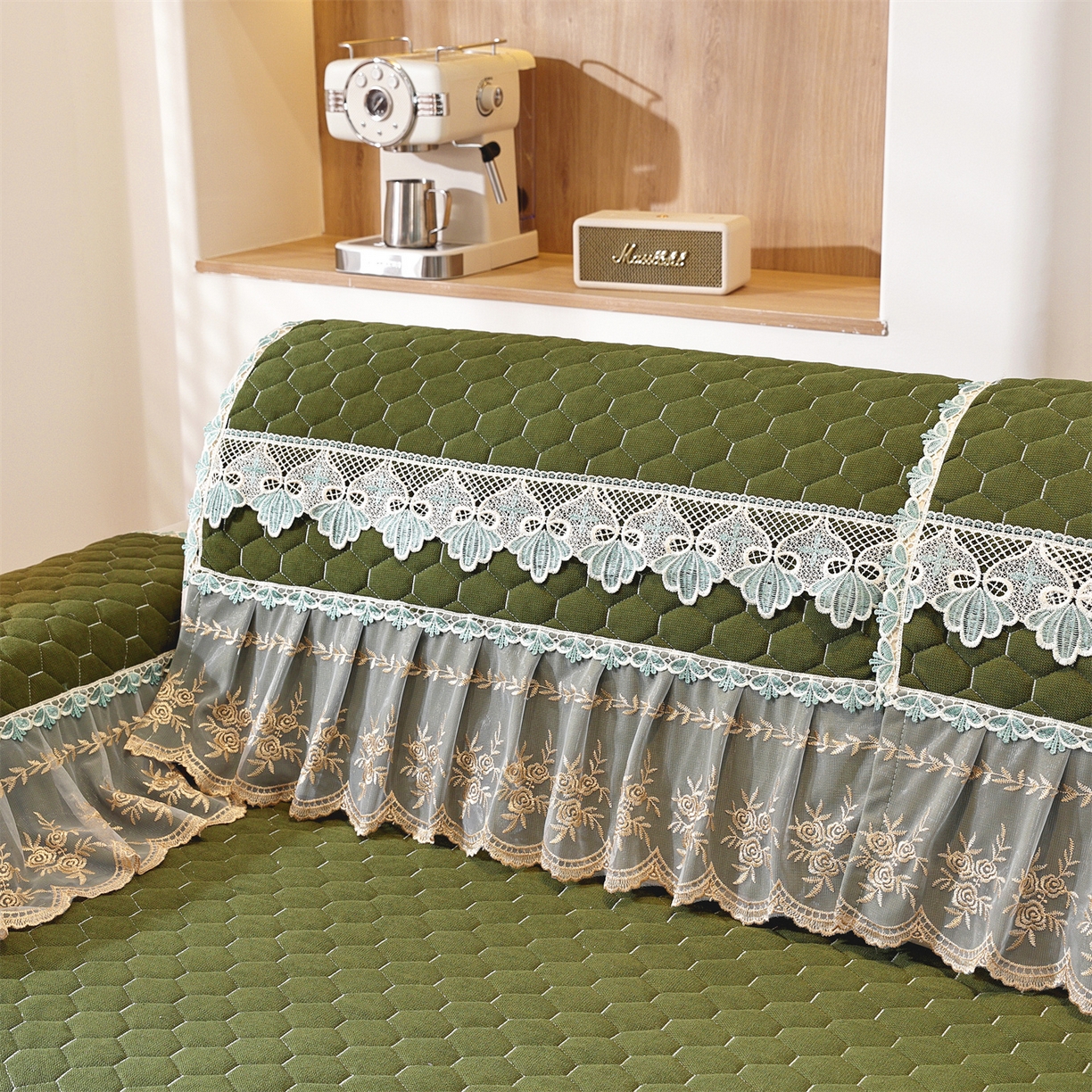 91家纺网 家纺一手货源 找家纺 共鸣沙发垫 2025新款繁花沙发垫 繁花抹茶色