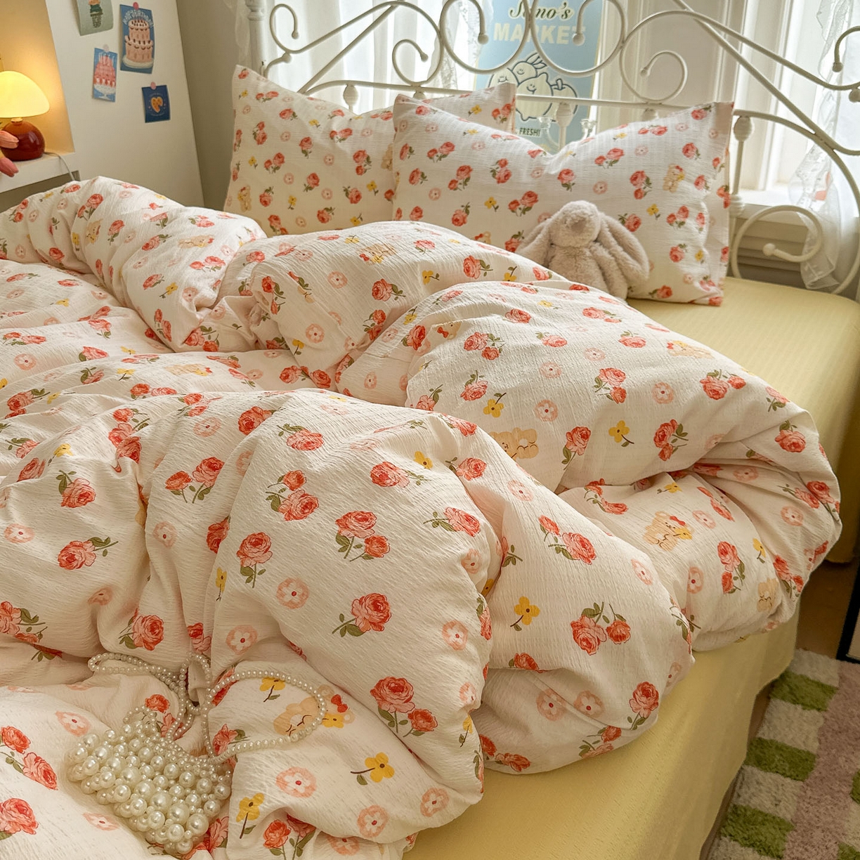 卡斯诺家纺馆 2025新款A类皱皱棉双层纱印花四件套 晚晴