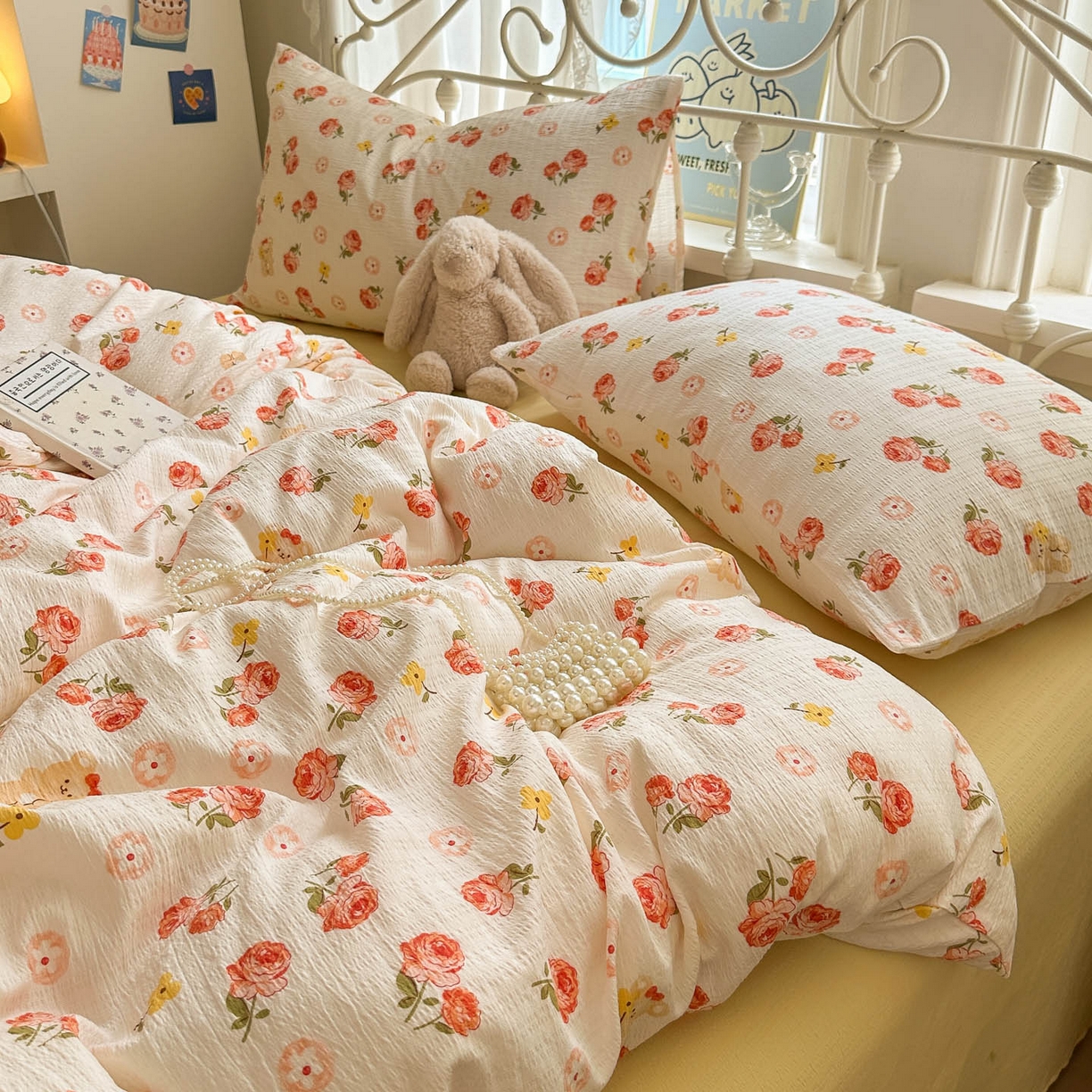 91家纺网 家纺一手货源 找家纺 卡斯诺家纺馆 2025新款A类皱皱棉双层纱印花四件套 晚晴