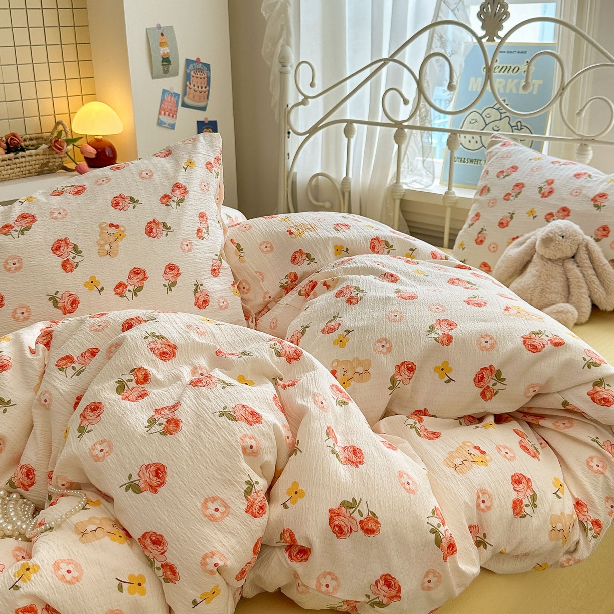 91家纺网 家纺一手货源 找家纺 卡斯诺家纺馆 2025新款A类皱皱棉双层纱印花四件套 晚晴