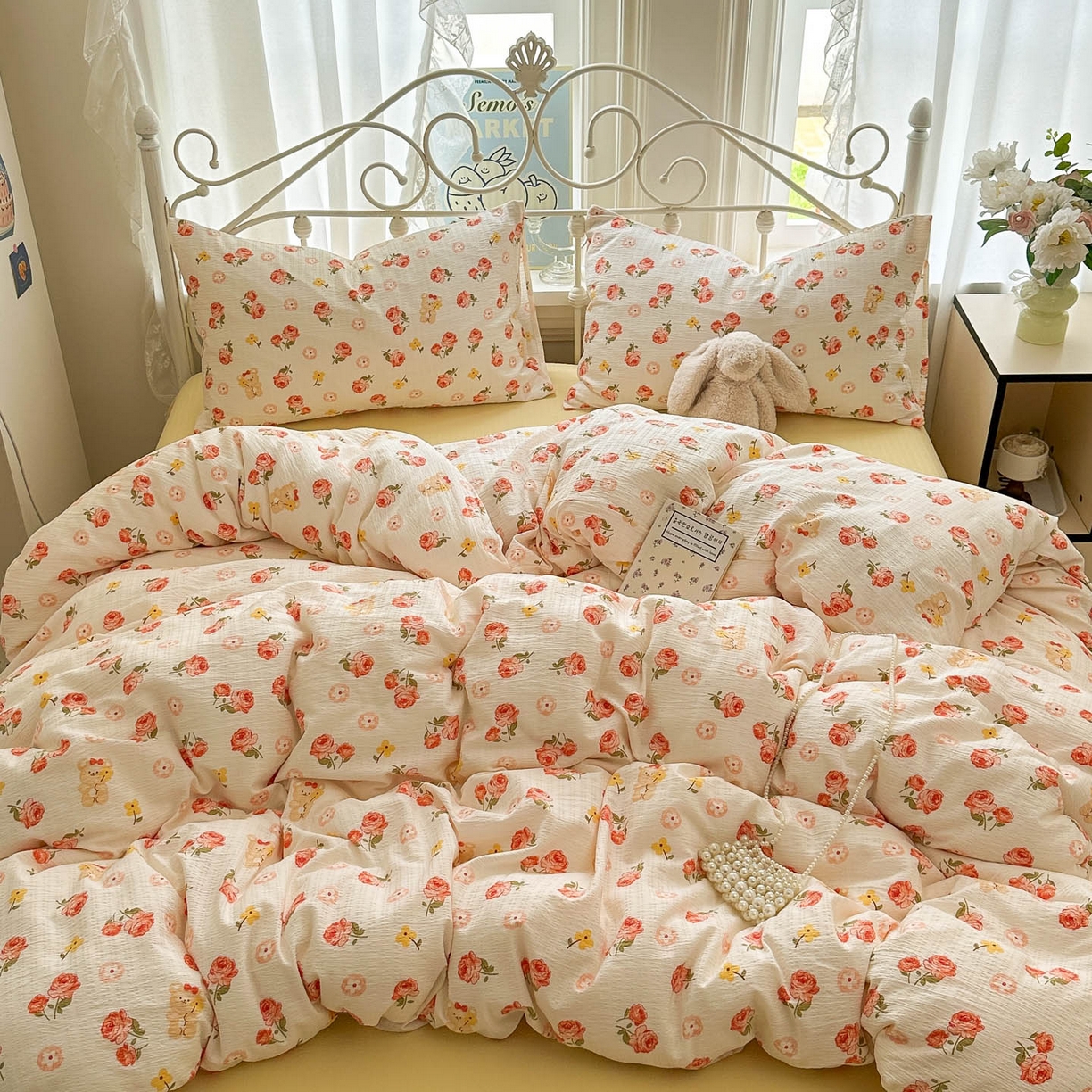 91家纺网 家纺一手货源 找家纺 卡斯诺家纺馆 2025新款A类皱皱棉双层纱印花四件套 晚晴