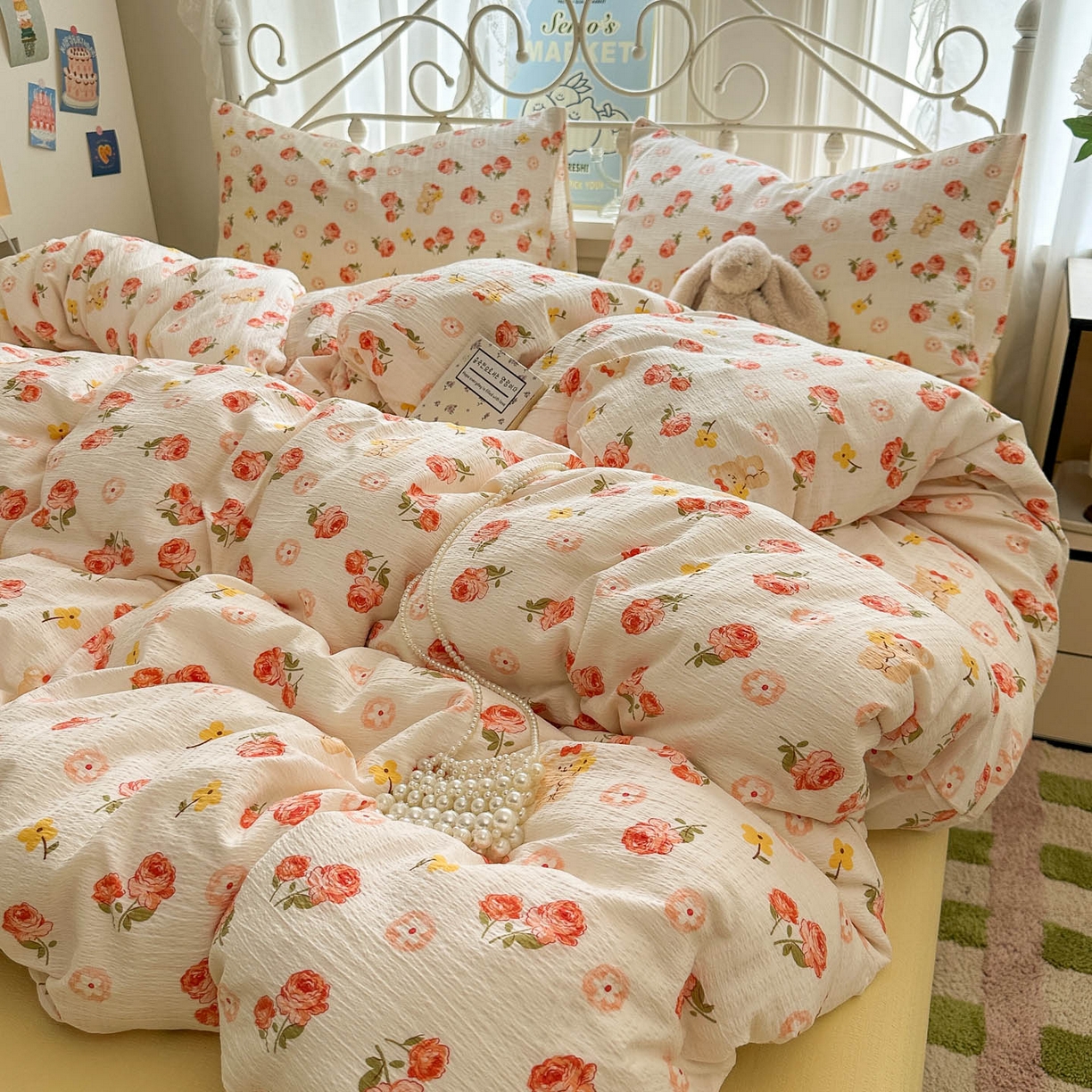 91家纺网 家纺一手货源 找家纺 卡斯诺家纺馆 2025新款A类皱皱棉双层纱印花四件套 晚晴