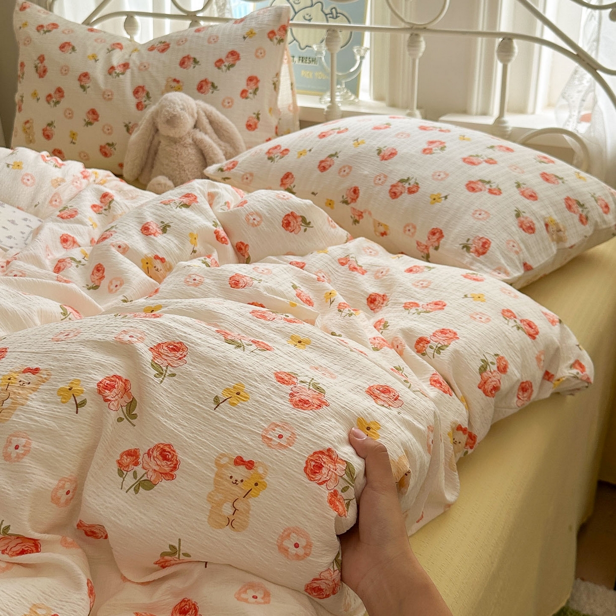 91家纺网 家纺一手货源 找家纺 卡斯诺家纺馆 2025新款A类皱皱棉双层纱印花四件套 晚晴